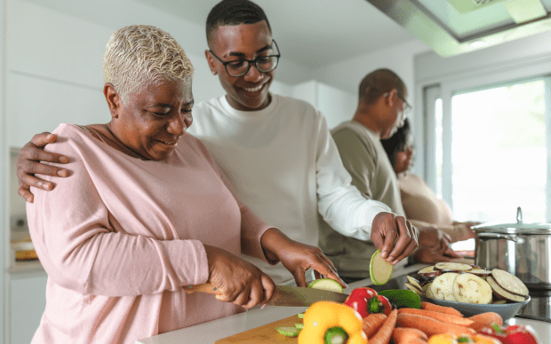 a family cooks together 